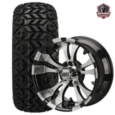 12" Warlock Machined Black Golf Cart Wheels and Tires Combo (20x10-12) Set of 4
