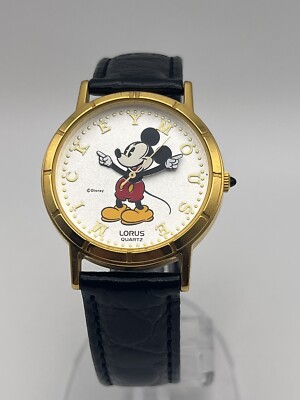 VTG Lorus Disney Mickey Mouse V421-0020 Gold Tone Quartz Musical Watch New Batt