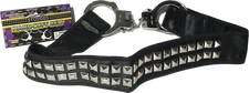 BLACK SILVER STUDDED HANDCUFFS BELT 80s Heavy Metal Rock Star Biker Costume Stud