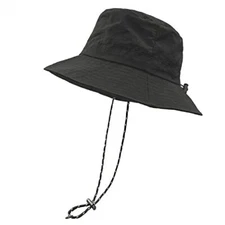  Waterproof Bucket Rain Hat with Chin Strap Quick Dry Medium-X-Large Black