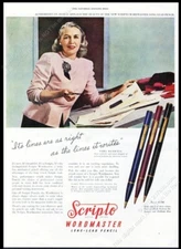 1946 Vera Maxwell photo Scripto Wordmaster mechanical pencil vintage print ad