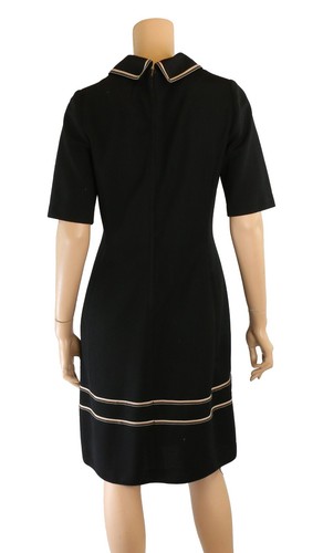Edith Flagg Vintage 1960s 70s Black Collared Crimplene Mod Dress sz 7/8 - Picture 3 of 3