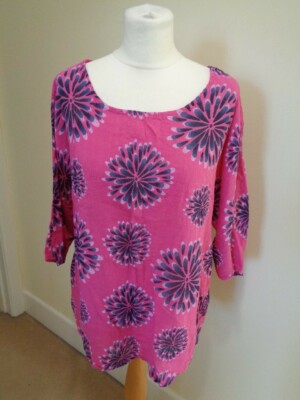 GLOSSY PARIS PINK AND BLUE FLORAL PRINT COTTON TUNIC - ONE SIZE