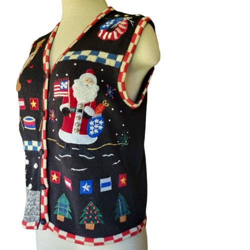Gilet natalizio Designer Originals Studio S Fa La La Piccolo Ricamo Patriottico. - Foto 8 di 12