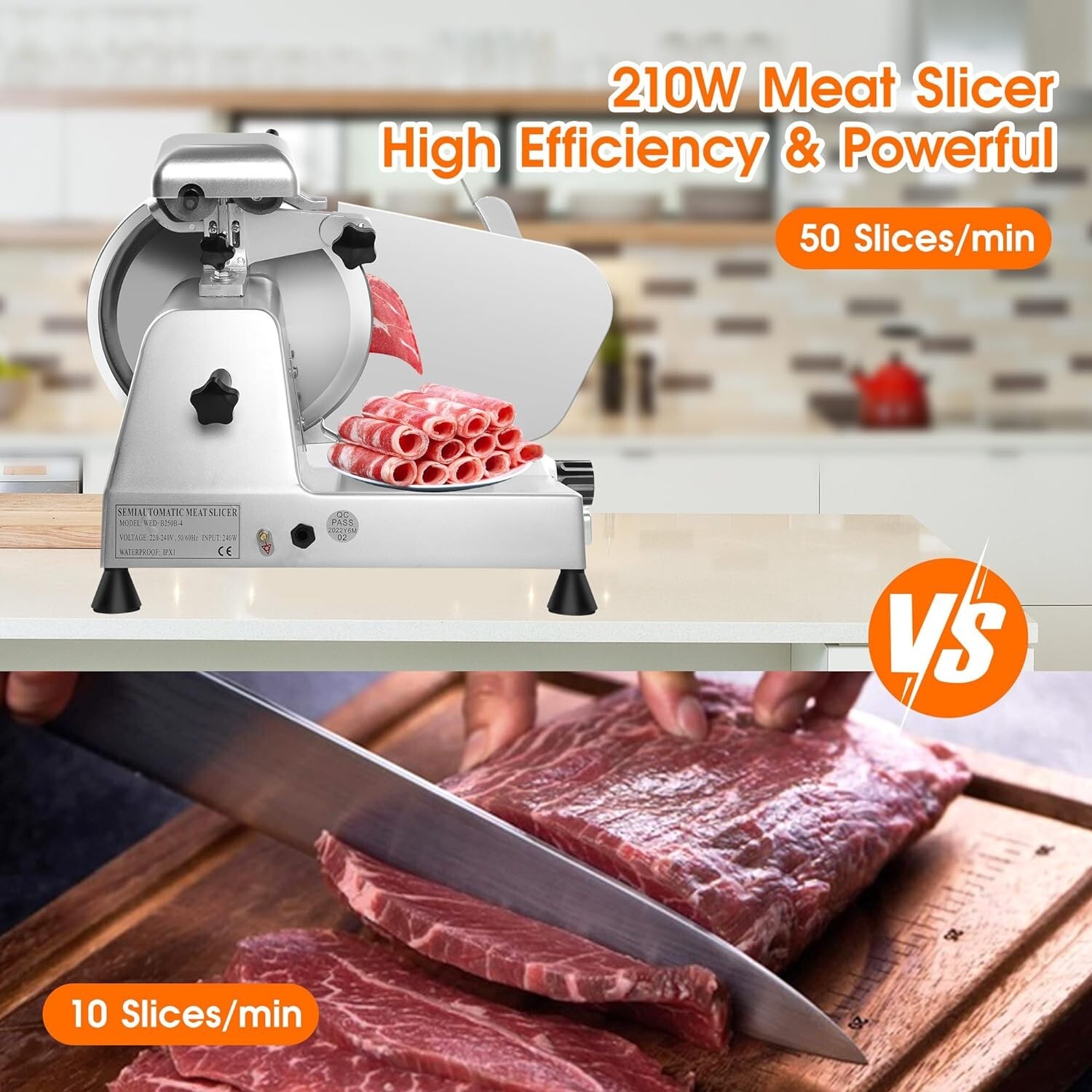 Zomagas Meat Slicer Machine 8.5" 210W Frozen Meat Cheese Deli Slicer Restaurant