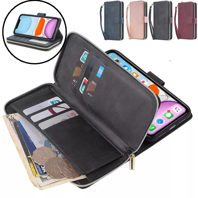 Zip Leather Wallet Purse Coins Phone Case Cover For iPhone 15 14 11 13 7 12  XR 8