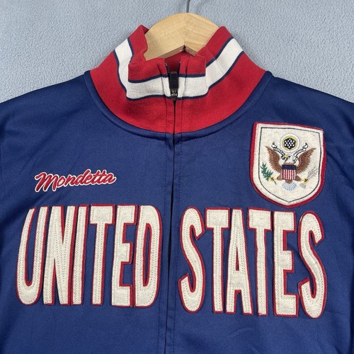 Vintage Mondetta Jacket Mens Medium Blue USA Flag Patriot Pat Full Zip Track 90s - Picture 3 of 9