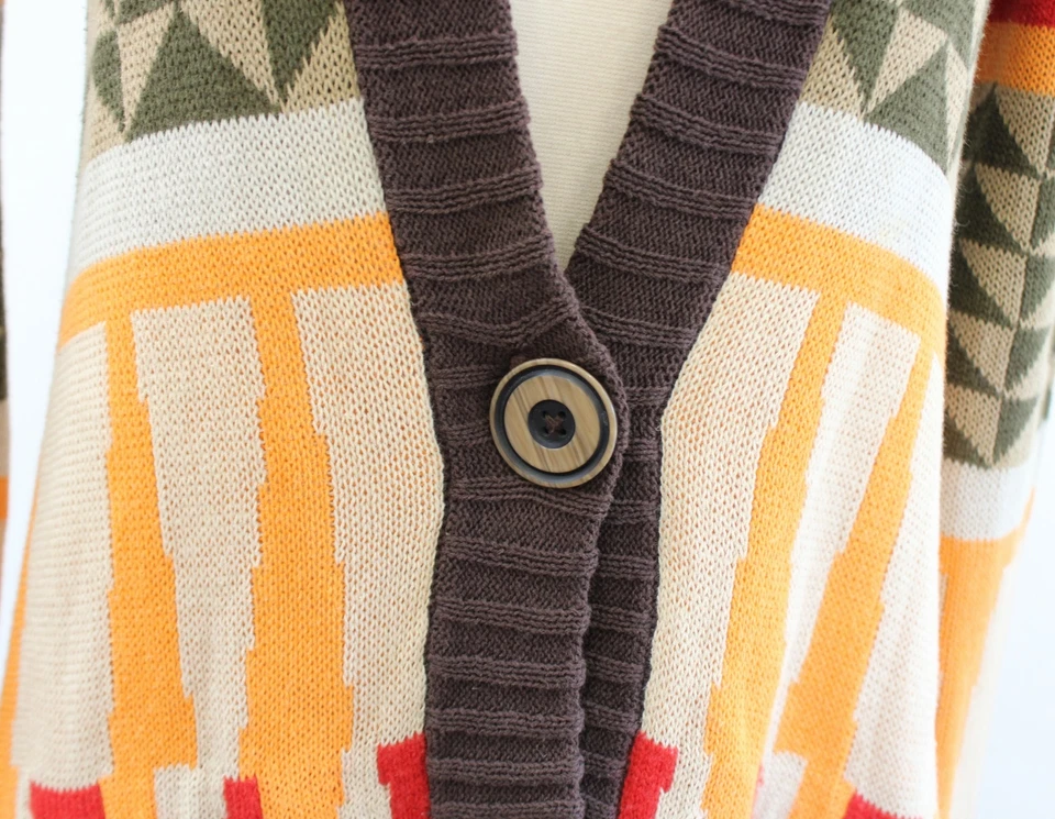 Sparrow Anthropologie Onam 几何复古开衫毛衣 S 码亚麻棕色 — 第 3/4 张图片