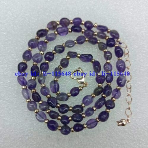 Natural 5-6mm Purple Amethyst Rice Gemstone Beads Boutique Necklace 18/20" - Picture 1 of 14