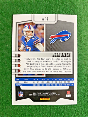 2023 Panini Absolute #16 Josh Allen Buffalo Bills NFL