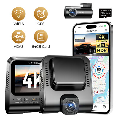V620 4K+1080P Dual Dash Cam ADAS WiFi 6 GPS Cars Recorder Parking Mode Free 64GB