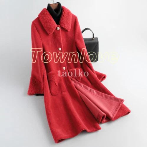 OFF WHITE Cappotto donna medio lungo lana vera pelliccia di agnello shearling soprabito parka monopetto