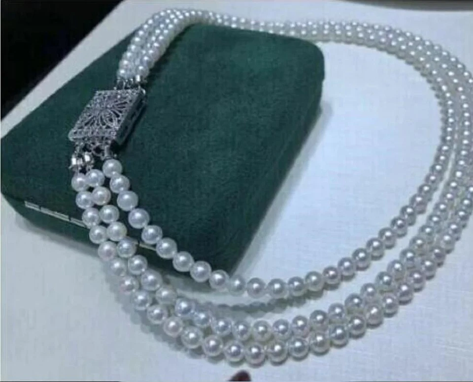 Collar de perlas blancas Akoya redondas 3 filas naturales AAAA 5-6 mm 18 pulgadas 925S Foto 4 de 4