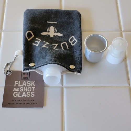 Tote + Able "Buzzed" Bee 4 oz. Flask and Shot Glass Eco-Friendly Made in The USA - Picture 3 of 3
