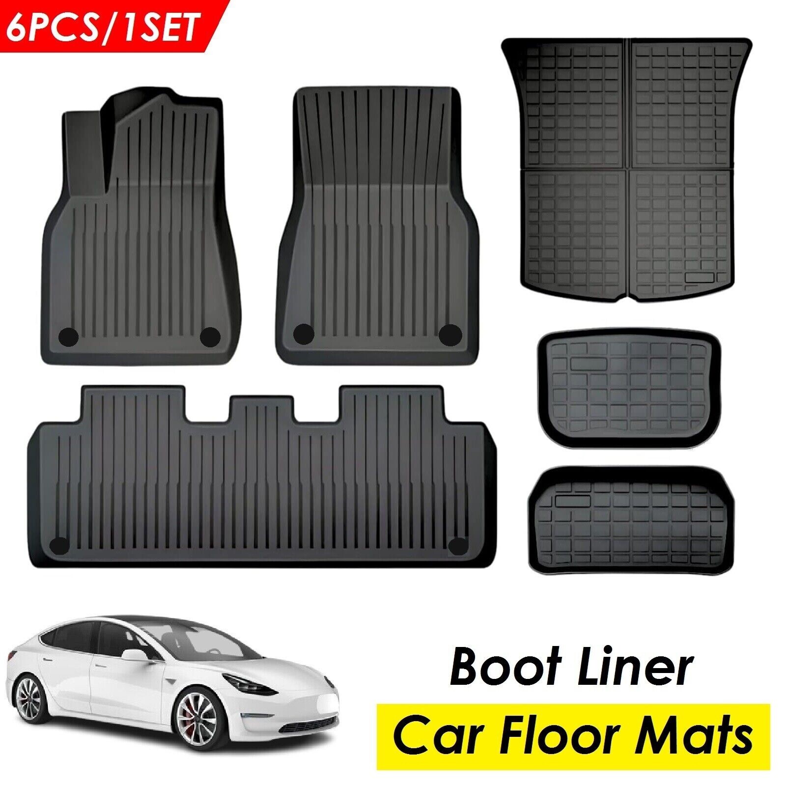 For Tesla Model Y Car Mats Boot Liner Floor Mats Rear Well Front Cargo Trunk A