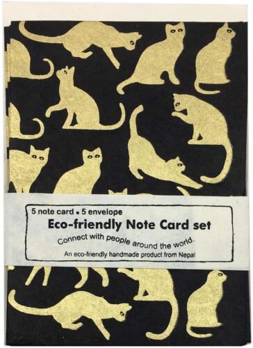 Nepal Greeting Card and Envelope Set: Cats, Eco-friendly Handmade Lokta Paper - Foto 2 di 4