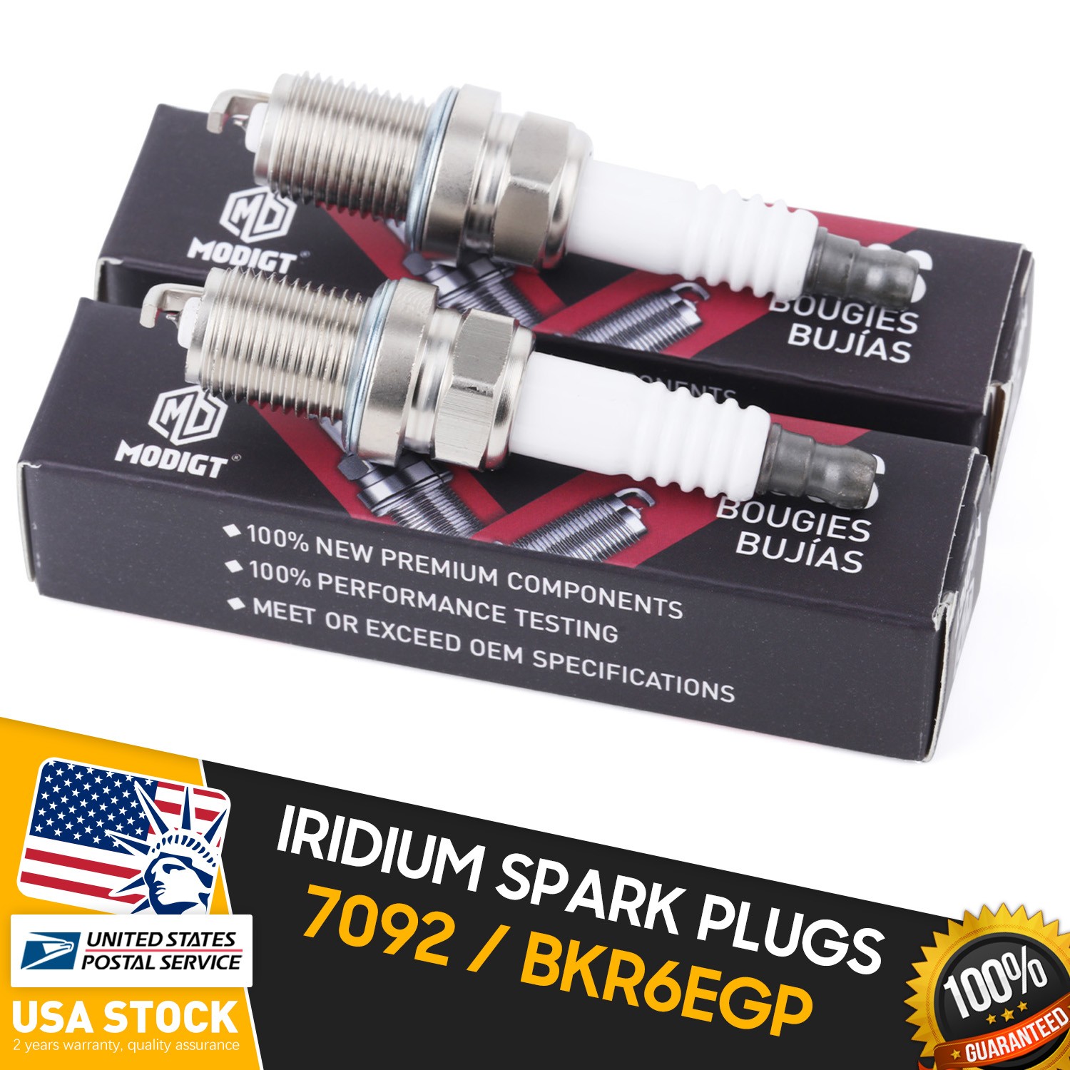 OEM Quality NEW 2 Pcs Iridium IX Spark Plugs For NGK BKR6EGP 7092 Spark Plugs US