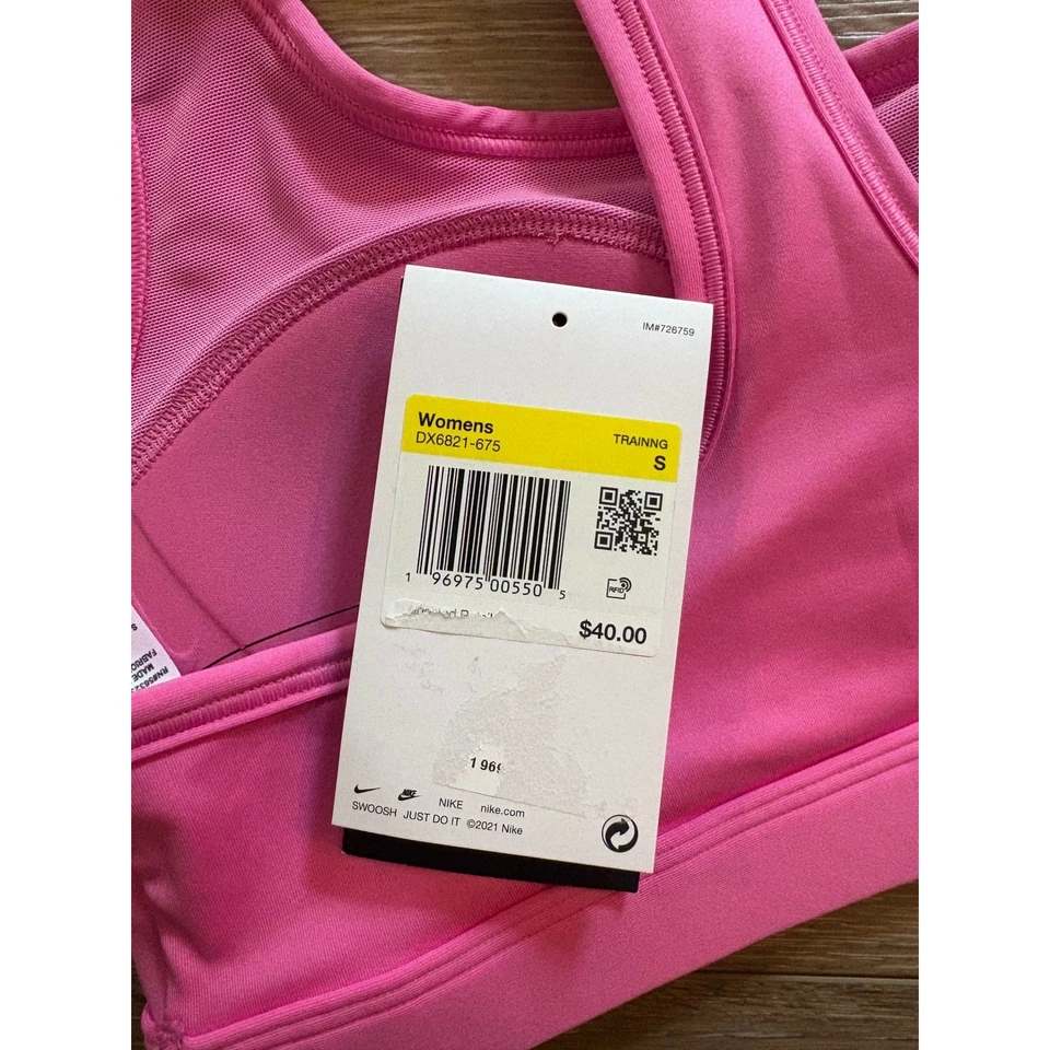 NWT size small Nike Training Sports Bra Womens Pink Medium Support Workout Gym - Image 3 of 3