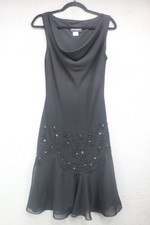 Vintage S.L.Fashions Black Sleeveless Cowl Neck Dress-8-Beaded-Dark Fairy-Goth