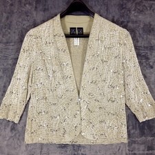 Alex Evenings Jacket Womens Large Beige Sequin 2 Piece Tank Top Set Formal