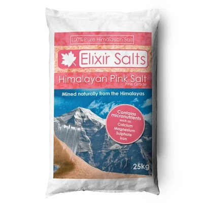 ELIXIR GARDENS 25kg Bag Fine Grade Himalayan Pink Salt | 100% Organic & Naturally Mined Salts