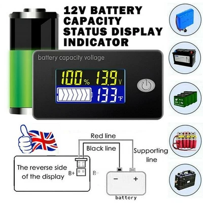 LCD Digital 12V/24V/48V Battery Capacity Status Display Indicator Monitor Meter
