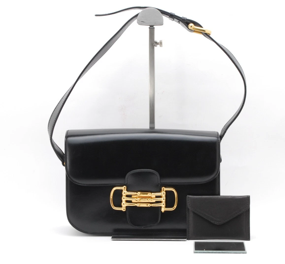 Celine — CELINE Horsebit Handbag Black Calf Leather