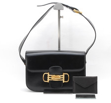 CELINE Horsebit Handbag Black Calf Leather