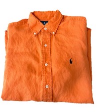 RALPH LAUREN BLAKE SILK LINEN Long Sleeve Button Down Shirt Medium Orange Men  s