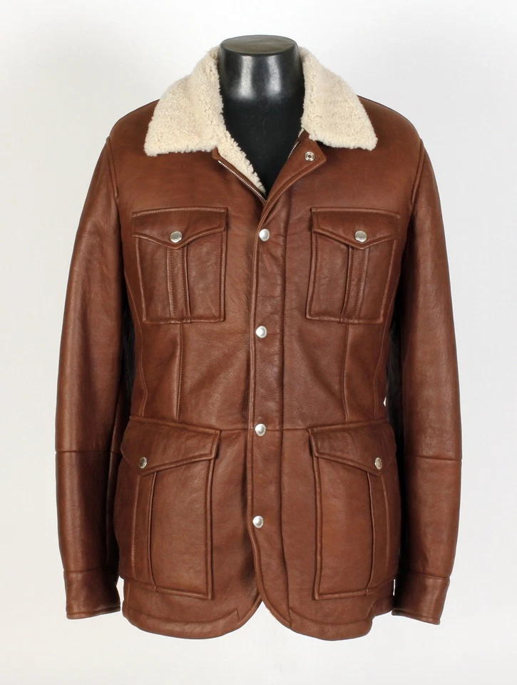 Brunello Cucinelli Leather / Shearling Bomber Jacket - M - Brown - $9950 Retail - Image 3 of 4