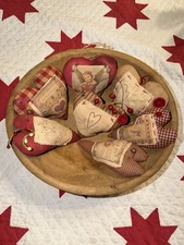 Primitive Handmade Hearts Bowl Filler Ornies Valentine's Day Homespun Set/7