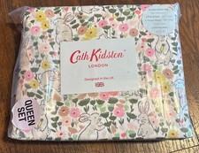 Cath Kidston London Cotton BUNNIES SPRING Floral 4pc QUEEN Sheet Set UK NEW