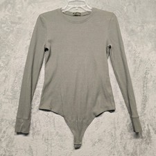 Nuuds Bodysuit Womens Size Large Green Long Sleeve Waffle Knit Thermal Snap