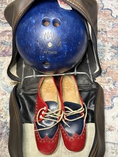 Vintage 70s Brunswick Bowling Shoes  Ball Bag Set Made in USA Talon Zipper Sz 5