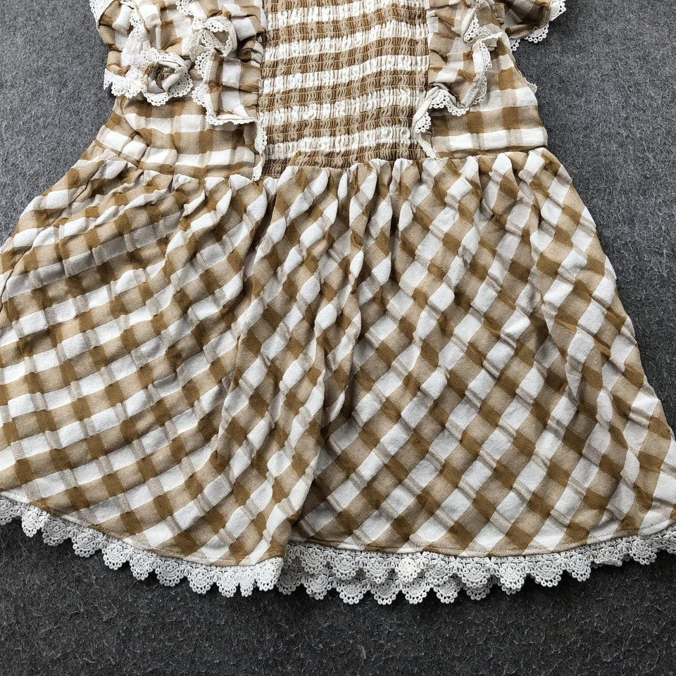 Vestido Matilda Jane Niñas 14 Marrón Blanco Guinga Volantes Encaje Manga Acampanada Foto 2 de 4