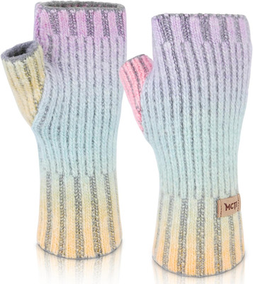 Winter Gloves for Women, Fingerless Mittens Knitted, Typing Gloves with Long Wri