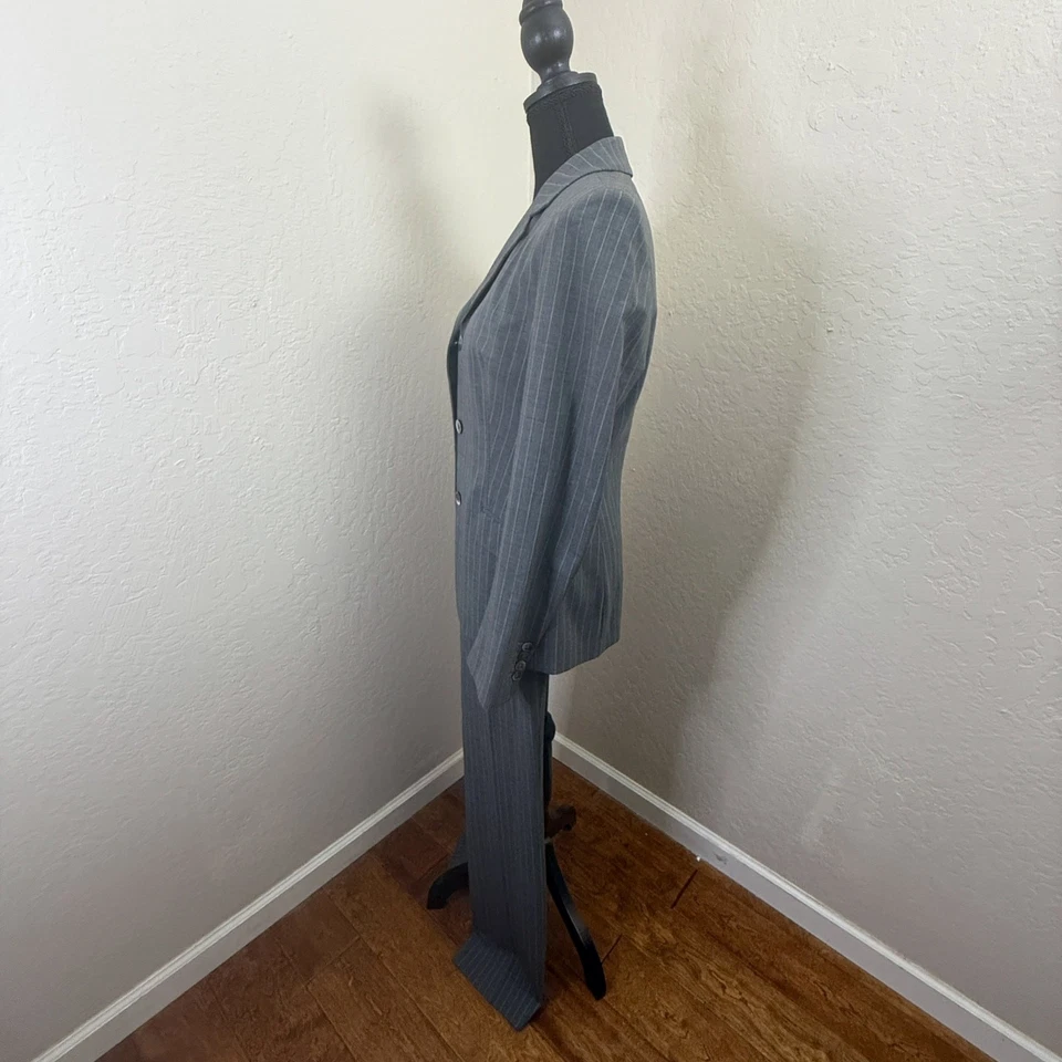 Piazza Sempione IT 40 Gris Rayas Mezcla de Lana Pantalón Traje Blazer Pantalones Italia Foto 4 de 4