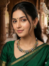 MH 82 Indian Boho Tribal Necklace Set Multicolor Stone Ethnic Choker Earrings