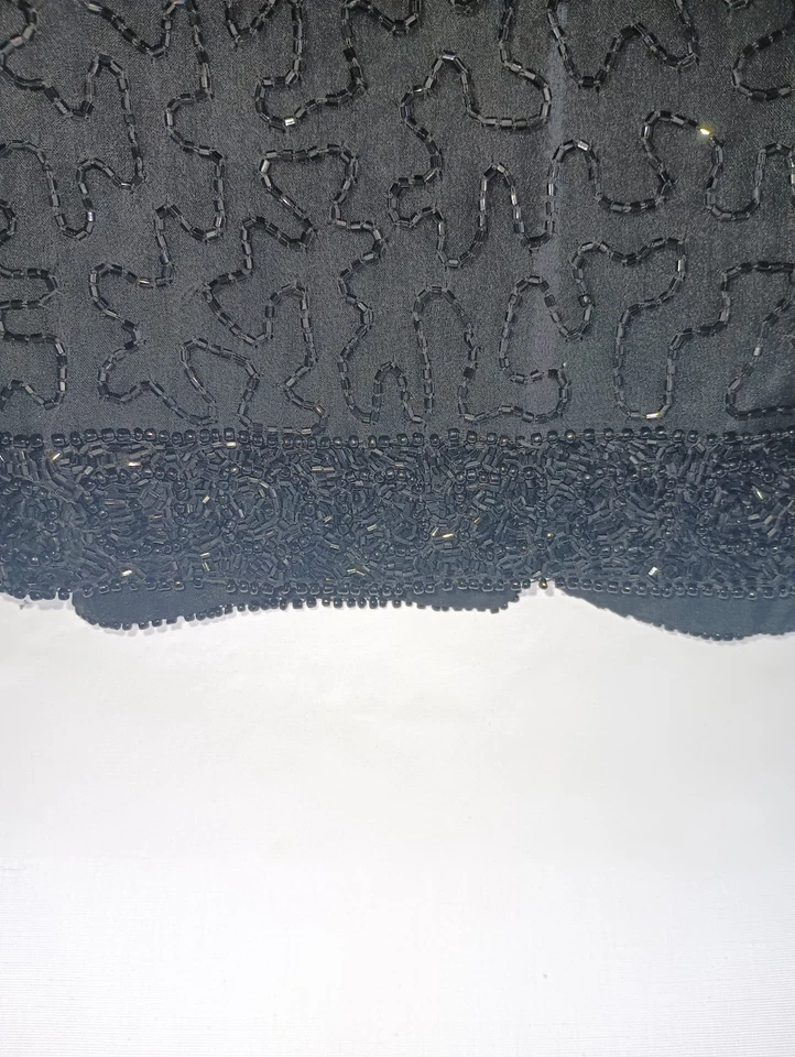 Chaqueta de seda vintage años 90 Laurence Kazar con cuentas negra mediana para mujer dinastía Gala Foto 4 de 4