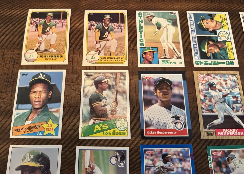 Lote de 41 tarjetas de béisbol Rickey Henderson Fleer Topps Bowman Leaf Score Donruss Más Foto 3 de 4