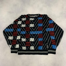 Vintage Knitted Jumper Abstract Patterned Grandad Knit Sweater Men's Xl