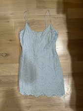 Lulus Light Blue Embroidered Eyelet Sundress M Sleeveless Scoop Neck Floral
