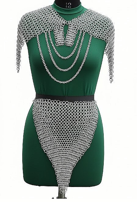 Conjunto de top y falda de cota de malla medieval para mujer traje de cosplay...