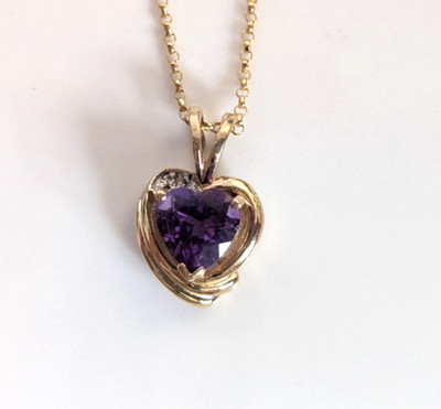 Halskette 9 kt Gelbgold Amethyst Anhänger Birne Träne durchbrochen Feb Charm 1,6 g