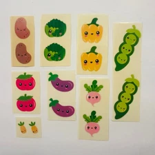 Vintage 1980s Scented Stickers Stick N Sniff PINEAPPLE PEAS IN A POD EGGPLANT