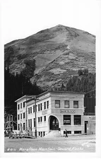 Postcard Robinson R-871 RPPC Alaska 1940s Bank Block Seward Hotel Marathon Mtn