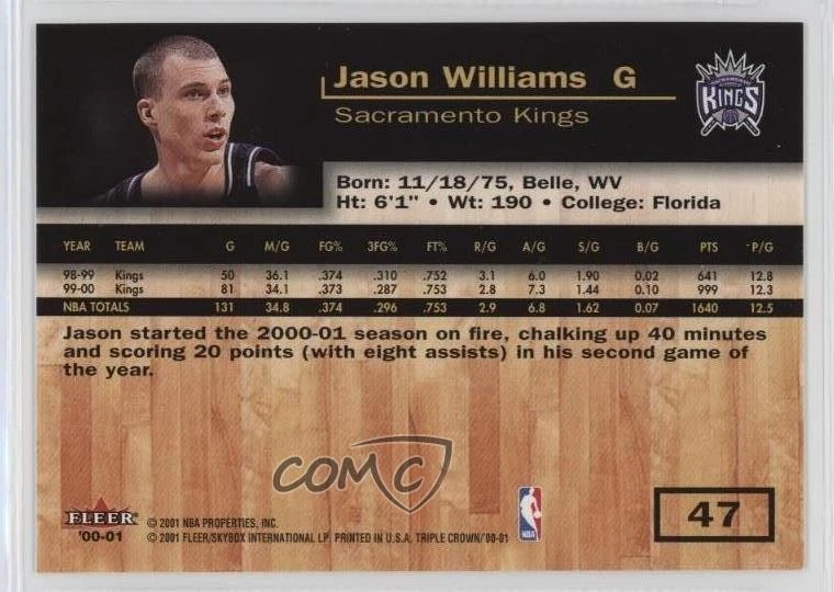 2000-01 Fleer Triple Crown Jason Williams #47 - Image 2 of 2