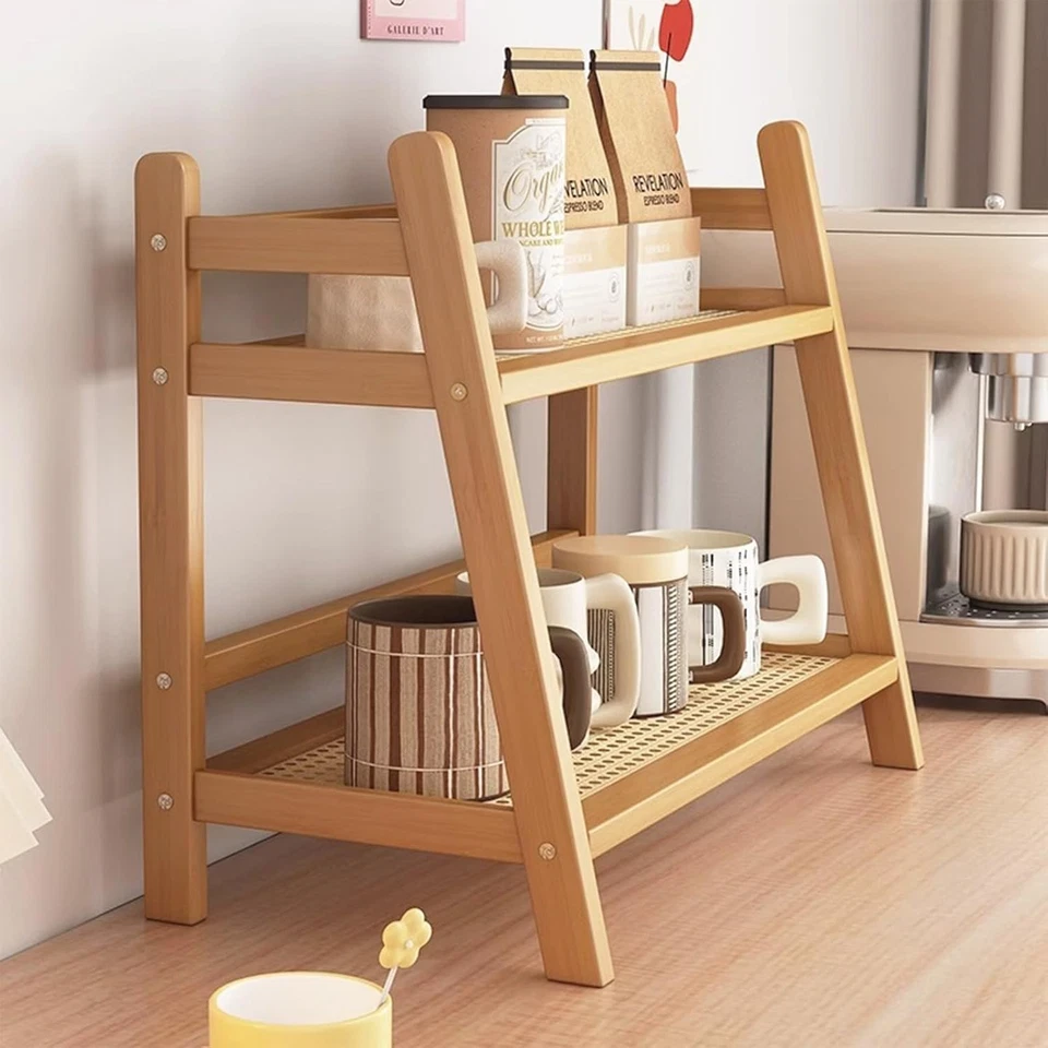 Wicker-Look Coffee Station Organizer, Bamboo Mug Holder Countertop, Kitchen - Image 3 of 4