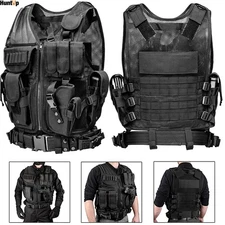 Military Tactical Vest with Gun Holster Molle Army Assault Combat Plate Carrier