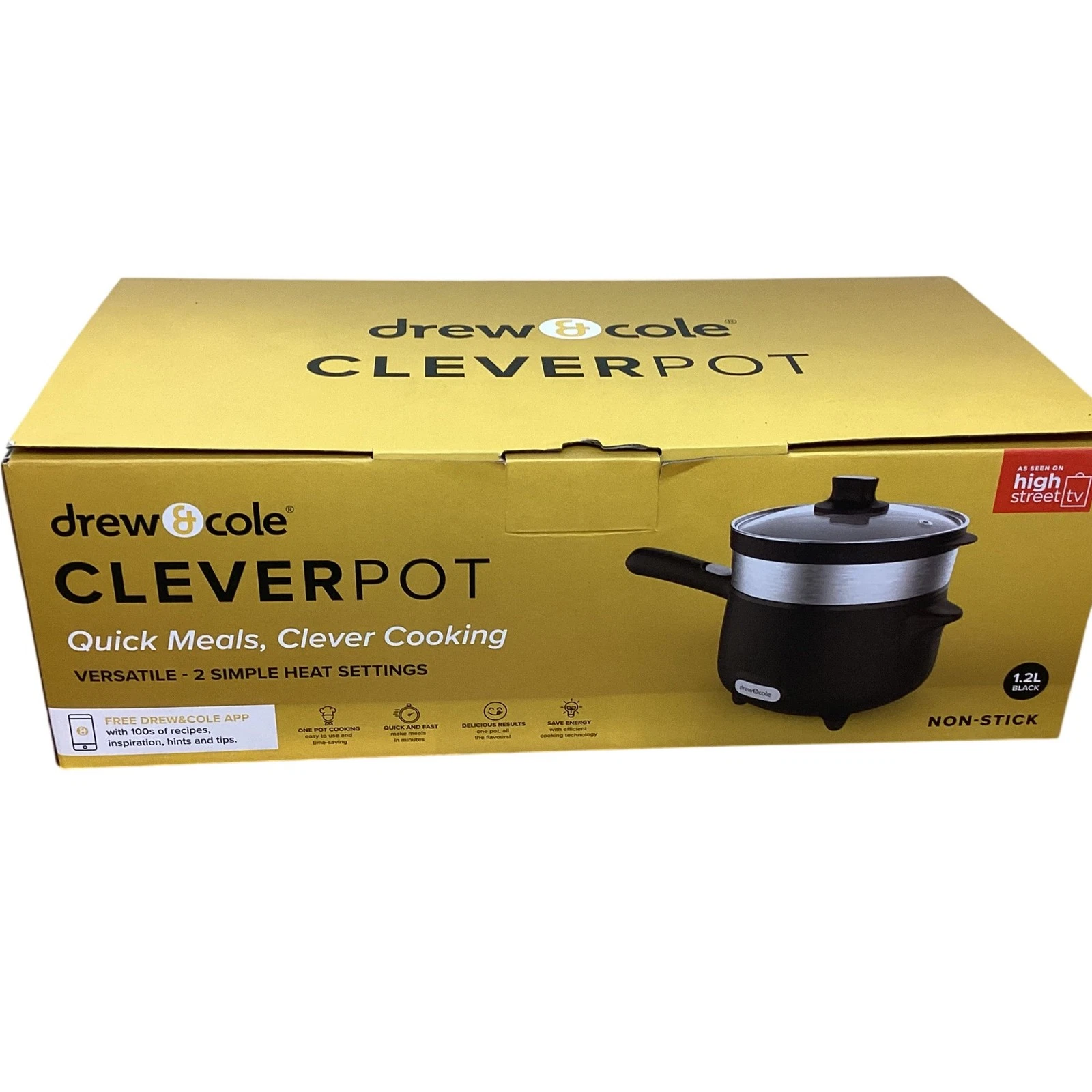 DREW & COLE CleverPot 1.2L Pressure Cooker Non-Stick Black Versatile & Easy TH
